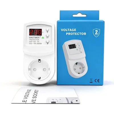 Priza inteligenta protectie tensiune SINOTIMER SVP-102, 230V, 16A, 3680W, display LED, reglaj automat supratensiune, subtensiune SVP102-EU