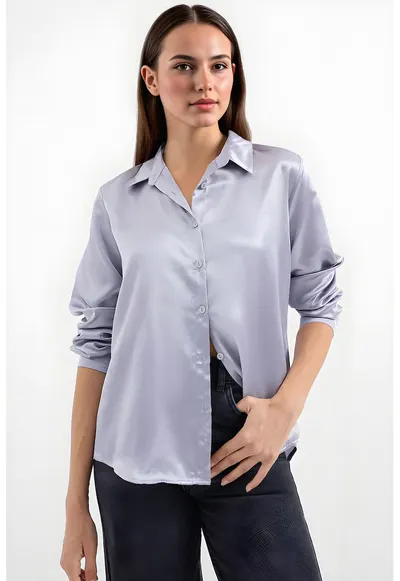 Camasa dama - HiCCUP - camasa cu maneca lunga - satin - violet deschis
