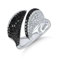 Inel deschis din aur alb cu diamante negre de 0.86ct si diamante de 0.65ct