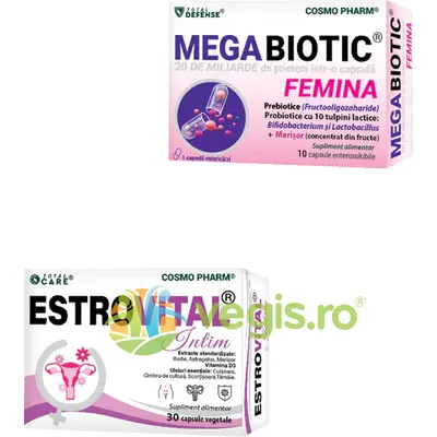 Pachet Estrovital Intim 30cps vegetale + Mega Biotic Femina 10cps enterosolubile