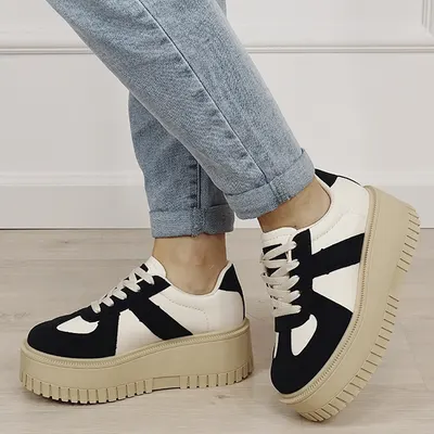 Sneakers bej negru cu platforma 8979 M3