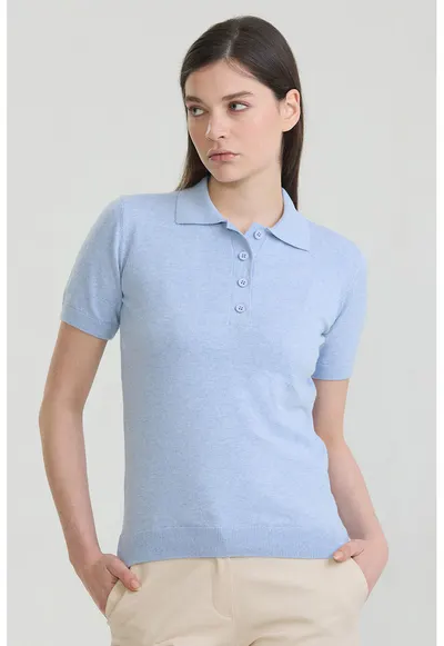 Tricou polo cu croiala slim-fit si model uni - Albastru azur