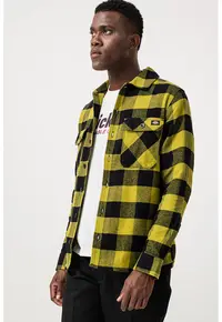 Camasa regular fit din bumbac in carouri - Negru/Verde lime