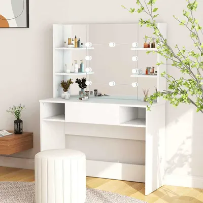 vidaXL Masă de machiaj cu lumini LED, alb, 100x40x135 cm, MDF