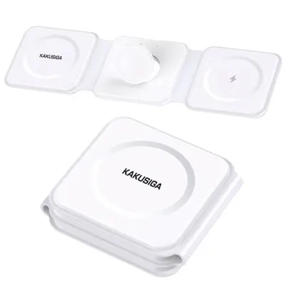 Incarcator Pliabil 3 in 1, KSC-1359, Incarcare Wireless 15W, MagSafe, Alb Engros