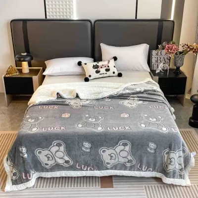 Patura CoCoLiNo cu blanita, 200x230cm, Jojo Home, Gri, Ursuleti