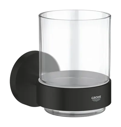 Pahar baie Grohe Start, pe perete, metal/sticla, mat, negru, 411942430