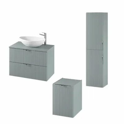 Set dulap baie suspendat 2 sertare cu blat inclus, dulap baie suspendat si dulap baie tip coloana, culoare fiord mat, MDF,Cersanit Tirso