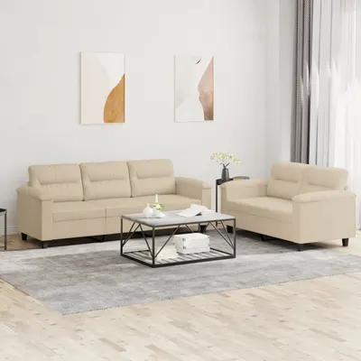 Gossi set de canapele cu perne, 2 piese, crem, microfibra