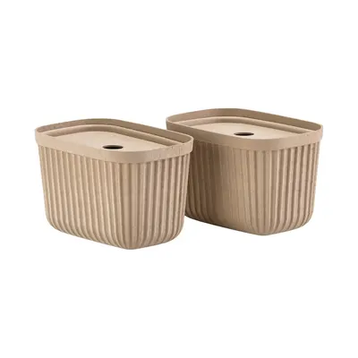 Cutii de depozitare maro deschis 2 buc. cu capac 23x16x20,5 cm Pulp – Zone