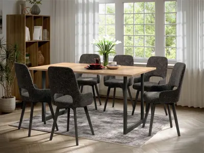 Set Masa Olive + 6 Scaune Berna Gri Inchis
