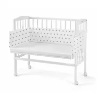 Set Patut, Waldin, Bedside 2in1 Alb, 90 cm x 55 cm, laterala detasabila, co-sleeping, cu Saltea + Aparatoare alba cu stelute gri