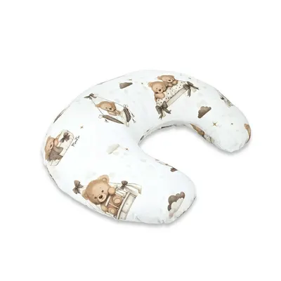 Perna pentru alaptat, MimiNu, Din bumbac certificat Oeko Tex Standard 100, Cu husa detasabila, Cu fermoar securizat, Circumferinta 155 cm, Tedy bear dreams beige