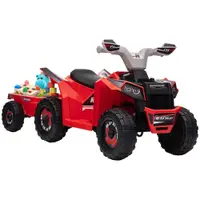HOMCOM Quad Electric pentru Copii cu Remorcă, Pedală, Mers Înainte și Înapoi, 2,5 km/h, 18-36 Luni, Roșu | Aosom Romania