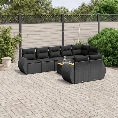 Gossi set mobilier de gradina cu perne, 9 piese, negru, poliratan