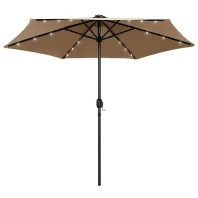 vidaXL Umbrelă de soare cu LED-uri, stâlp din aluminiu, taupe, 270 cm