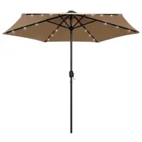 vidaXL Umbrelă de soare cu LED-uri, stâlp din aluminiu, taupe, 270 cm
