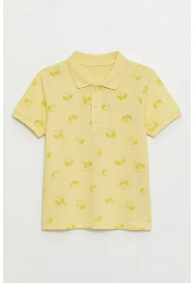 Tricou polo cu design tropical - Galben pai/Galben mustar