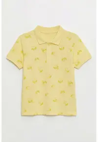 Tricou polo cu design tropical - Galben pai/Galben mustar