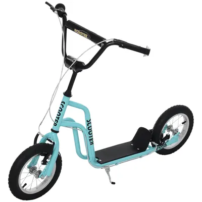 HOMCOM Trotinetă pentru Copii Ghidon Reglabil Trotinetă de Oraș Trotinetă cu Roți Gonflabile de 12 Inch de la 5 Ani Albastră 120 x 58 x 75-80 cm | Aosom Romania