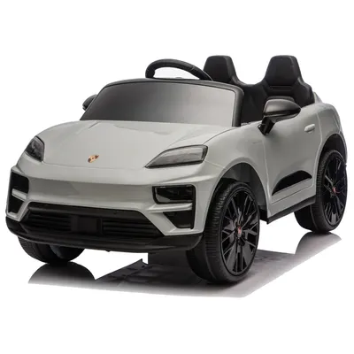 Masinuta electrica pentru copii, Porsche Macan, 140W 12V, roti EVA, scaun tapitat, echipata premium, gri