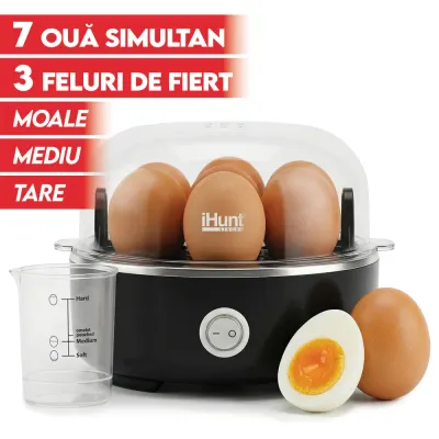 Fierbator oua iHunt BRO Egg Boiler, Capacitate 7 oua, Baza Inox, Oprire Automata, Alerta Sonora, Tavite Non-stick, Fara BPA