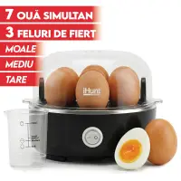 Fierbator oua iHunt BRO Egg Boiler, Capacitate 7 oua, Baza Inox, Oprire Automata, Alerta Sonora, Tavite Non-stick, Fara BPA