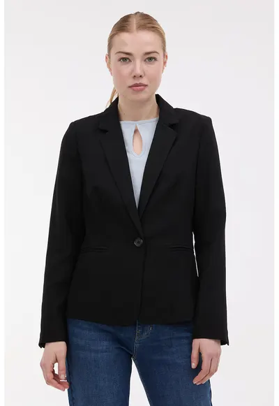 Sacou cu un nasture si model uni - Negru