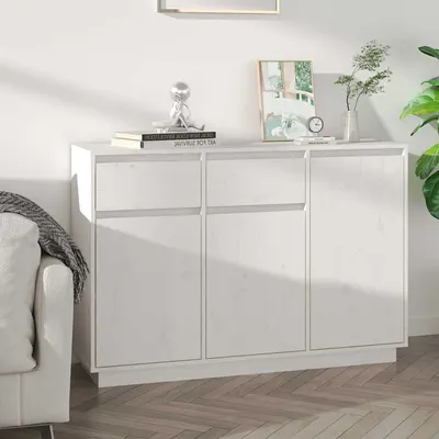 vidaXL Servantă, alb, 110x34x75 cm, lemn masiv de pin