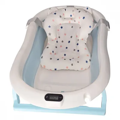 Cadita pliabila pentru bebelusi KidsCare Albastra cu termometru, perna reductor, jucarii, protectie cap, cana pliabila