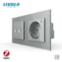 Intrerupator tactil dublu cap/scara Zigbee + priza Schuko Zigbee, generatia noua, cu rama sticla Gri