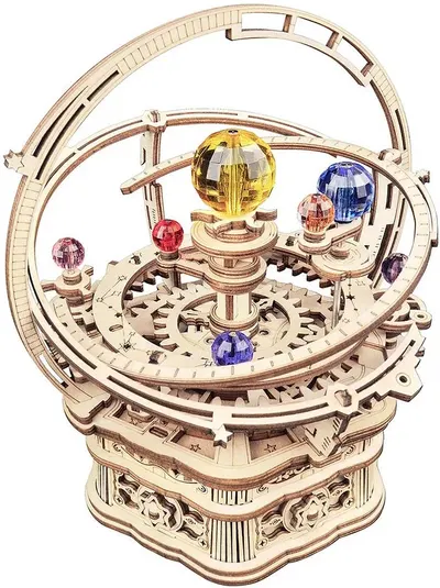 Puzzle 3D din lemn Robo Time din 84 de piese - Cutie muzicală mecanică - Noapte înstelată