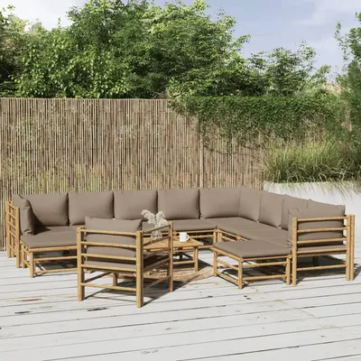 vidaXL Set mobilier de grădină cu perne gri taupe, 12 piese, bambus