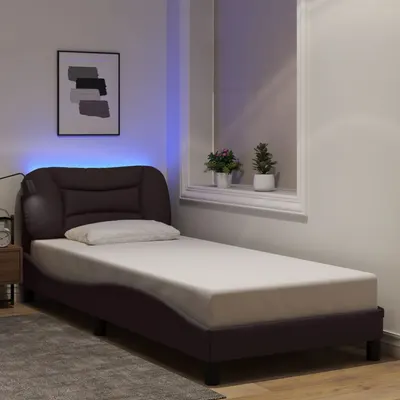 vidaXL Cadru de pat cu LED fără saltea Hvar țesătură maro închis 90x200 cm