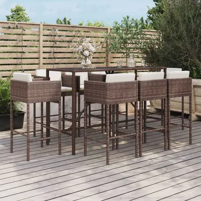 Gossi set mobilier bar de gradina, cu perne, 9 piese, maro, poliratan