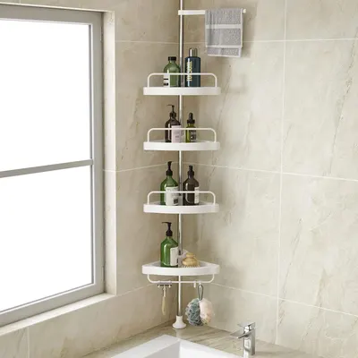 Etajera colt pentru baie si dus, 4 sau 5 rafturi, inaltime reglabila 320 cm, montare pe colt