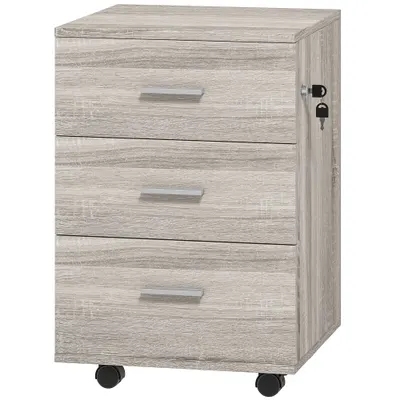 Vinsetto Comodă de birou cu 3 sertare Roți Încuietoare 2 Chei Arhivator Mobil pentru Studiu Living 40x40x61,5 cm Gri | Aosom Romania