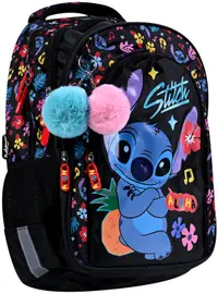Ghiozdan școlar St. Right Stitch - Black Aloha, 4 compartimente