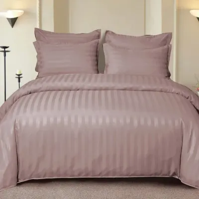 Lenjerie HoReCa, pat dublu, Damasc Finetat Deluxe cu Elastic, 6 piese, Lila prafuit