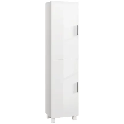 HOMCOM Dulap Baie Modern, Dulap Înalt de Baie cu Două Uși și Rafturi Reglabile din Lemn, 40x30x167,5 cm, Alb Lucios | Aosom Romania
