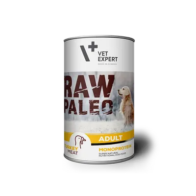 Hrana umeda pentru caini, RAW PALEO, adult, carne de curcan, conserva monoproteica, Set 5 X 400 g