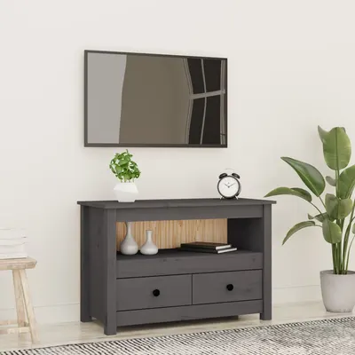 vidaXL Comodă TV, gri, 79x35x52 cm, lemn masiv de pin