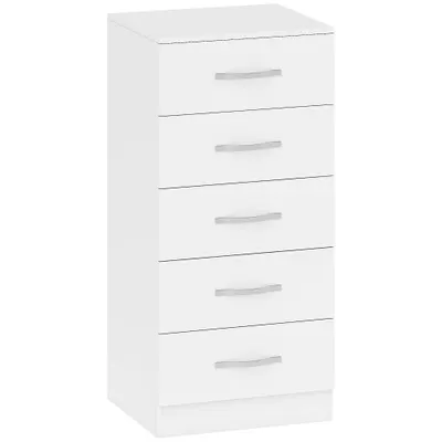HOMCOM Comodă cu 5 Sertare, Design Modern, Slim, cu Mânere Argintii, Ideală pentru Dormitor, Cameră, Hol sau Living, Dimensiuni 40x35x85 cm, Alb | Aosom Romania
