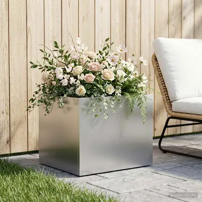 vidaXL Vază pentru Grădină Argintiu 40 x 30 x 30 cm Oţel inoxidabil