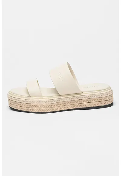 Papuci din piele flatform cu model uni - Crem