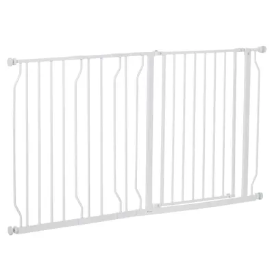 Poarta de Siguranta PawHut pentru Caini din Otel si ABS, Portita pentru Caini Extensibila 75-145cm pentru Scari si Usi, Alb | Aosom Romania