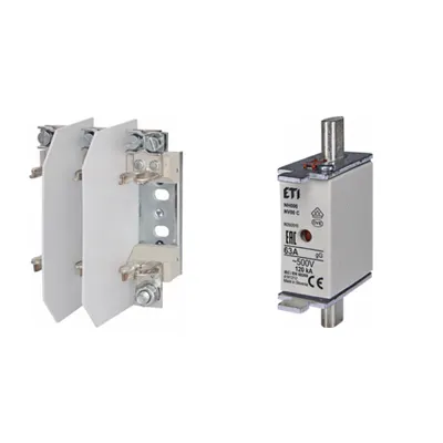 Pachet Protectie Circuit Trifazat: Soclu Siguranta Fuzibila NH00/NH000 3P (M8/M6), Siguranta Fuzibila NH000 gG 63A 500V