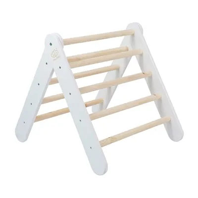Triunghi Pikler de cățărat alb din lemn de pin 60x60x60 cm Montessori – Meowbaby
