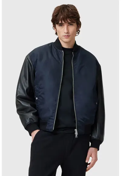 Jacheta bomber cu maneci de piele Myler - Negru/Bleumarin