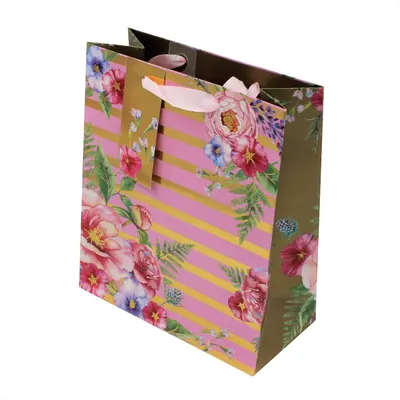 Punga hartie L Stripe Floral New